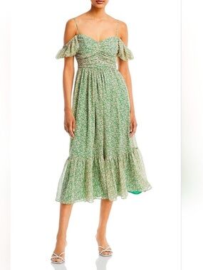 NWT Bardot Green Floral Cold-Shoulder Midi Dress Medium